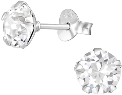 Joy|S - Zilveren ronde oorbellen - kristal - 6 mm - oorknoppen - sterling zilver 925