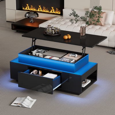 Verstelbare Salontafel met LED - 96 x 45 x 40 cm - Geschikt voor Kantoor en Woonkamer - Hout - Zwart