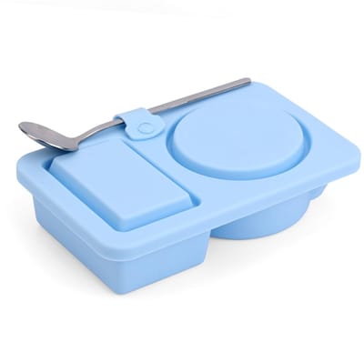 Dailygoody - Siliconen Snackbakjes - Lekvrij en Herbruikbaar - Zilver en Blauw - Ideaal voor Picknick en Kantoor - Met Deksel en Lepel