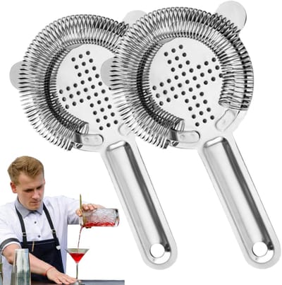 Solidchoice - Set van 2 RVS Cocktail Strainers met Veer voor Bartenders