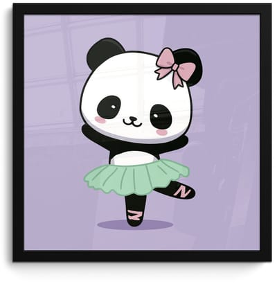 Poster in lijst - Fotolijst 40x40 cm - Posters - Panda - Paars - Sierlijk - Kawaii - Posterlijst zwart - Decoratie - Wanddecoratie woonkamer - Muurdecoratie slaapkamer