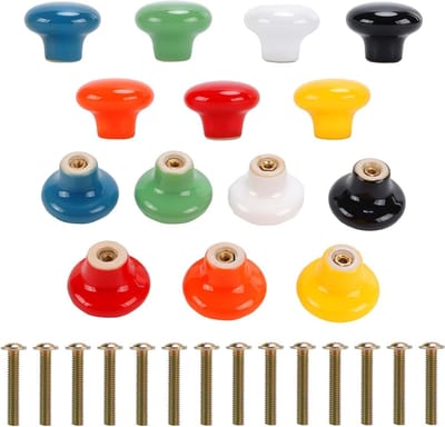 14-delige set keramische kastknoppen, 32mm ronde ladeknoppen, kleurrijke deurknoppen voor kasten en meubels