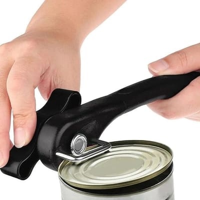 Handmatige Veiligheid Blikopener - Blikopener Zonder Scherpe Randen - Ergonomisch Ontwerp met Antislip Handvat voor Restaurant en Keuken (Zwart)