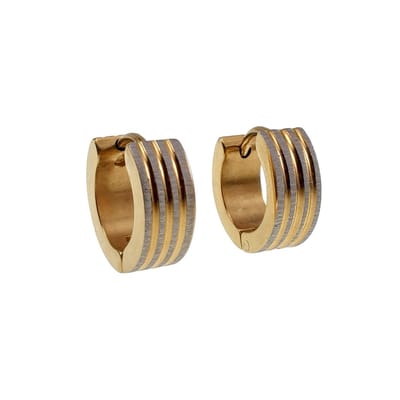 Oorringen met Laser Lijnen, Oorbellen Unisex, RVS Goudkleurig - ∅13 x 5 mm