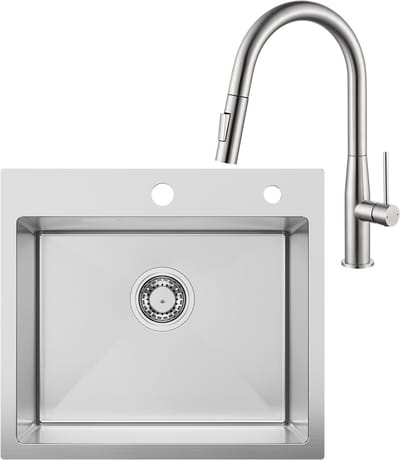 SOFETIY MAX Spoelbak voor keuken 50 x 45 cm - Spoelbak Keuken Met Keukenkraan Met Uittrekbare Uitloop - Keukenwasbak voor Inbouw RVS - Wasbak Keuken Met Waterafvoersysteem