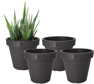 Pro Garden Bloempot - 4x - antraciet - rond - D20 cm - kunststof - plantenpot - tuin buiten
