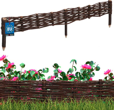 KOTARBAU® Bloembedrand, Wilgenhouten Hek, Beeteinfassing, 100 x 10 cm, Bruin, Tuinafscheiding, Houten Tuinhek, Schapenhek