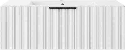 Vente-unique Zwevend badkamermeubel met ribbelstructuur en inbouwwastafel - Wit - 100 cm - PALIRO