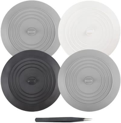 Wastafelstop, 4 stuks | Afvoerstop siliconen, anti-geur badkuipstop, met roestvrijstalen pincet, voor keuken, badkamer, wastafel, grijs, zwart, wit