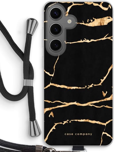 Case Company® - Hoesje met koord geschikt voor Samsung Galaxy S24 hoesje met Koord - Gouden marmer - Telefoonhoesje met Zwart Koord - Bescherming aan alle Kanten en Over de Schermrand