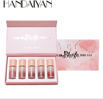 HANDAIYAN Vloeibare Blush Set 5 Stuks met Spons Tip, Zachte crème Vloeibare Blush, Gemakkelijk te Dragen Hoog Pigment Langdurige Make-Up Blusher Voor Wang En Lip, Pink & Red Tones - Perfect Valentijnsdagcadeau voor alle huidtypen.