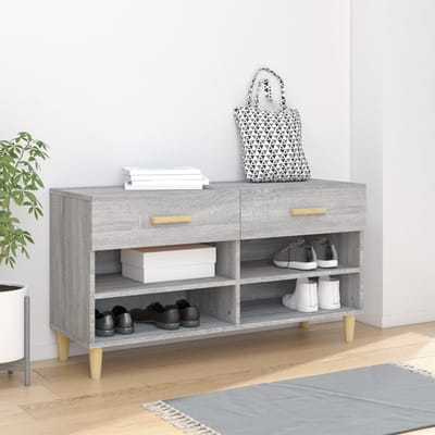 vidaXL - Schoenenkast - 102x35x55 - cm - bewerkt - hout - grijs - sonoma - eikenkleur