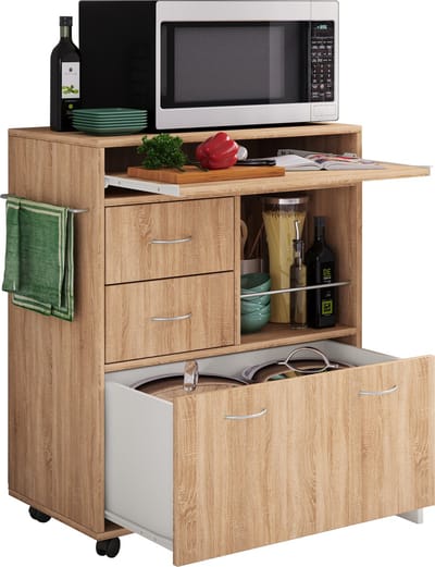 Houten keukentrolley Serveerwagen Rollende trolley Planchet Oprolbare wielen Lade Kicha