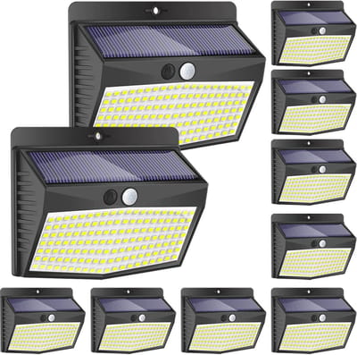 Zonnelampen voor buiten - 10 stuks met 138 LEDs, bewegingsmelder, waterdicht en draadloos voor tuin, terras en garage