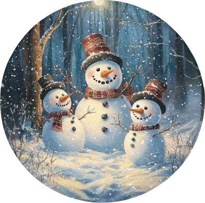 Badmat rond 70x70 cm - Antislip - Sneeuwpop - Sneeuw - Winter - Bos - Badmatten voor badkamer - Badkamermat - Douchemat - Ronde badkamer mat