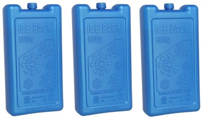 Gerimport Koelelement - 3x stuks - dik - 500 ml - 9,5 x 17,5 x 4 cm - blauw - kunststof - voor grote koeltas en koekbox