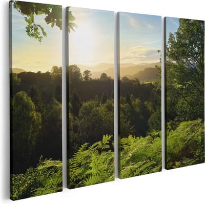 Artaza Canvas Schilderij Vierluik Zonsondergang Vanuit Een Bos - 80x60 - Foto Op Canvas - Canvas Print