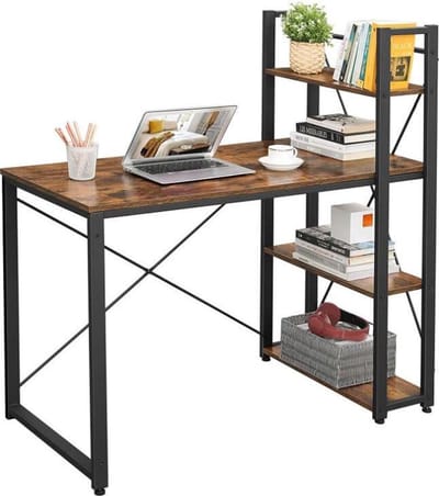 Mazazu - Bureau - Computertafel met 3 planken - Industrieel - Bruin/zwart - 120x60x76 cm