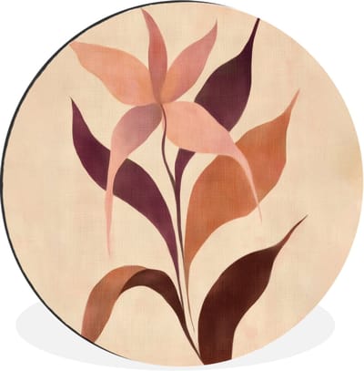WallCircle - Wandcirkel - Muurcirkel - Minimalistisch - Bloem - Bladeren - Beige - Aluminium - Dibond - 30x30 cm - Binnen en Buiten