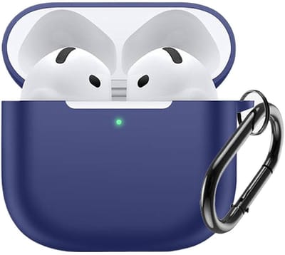 Hoesje geschikt voor Apple AirPods 4 - Siliconen case - AirPods cover - Protective case - Beschermhoes - Hoes voor oortjes - Softcase - Oplaadcase bescherming - Krasbestendig - Met haak - Blauw- Jonyx