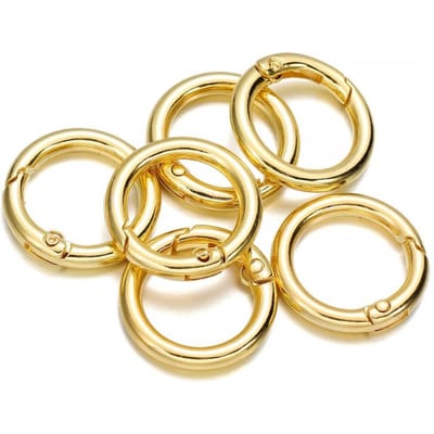 Porte-clés à ressort circulaire, Clip crochet à boucle à ressort, Anneau de boucle de porte-clés à ressort, Joint torique plat Convient 5pcs doré