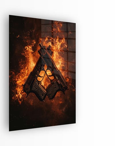 Indoorart - Glasschilderij Crossed Handguns 40x60 CM - Afbeelding op plexiglas - Inclusief montagemateriaal