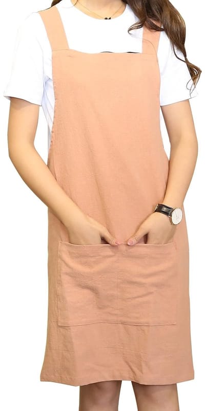 BRENZOOS- Schorten Japanse stijl - Katoen/Linnen - Met zakken - Verstelbaar kruisontwerp - Zacht en comfortabel - Goede afdekking van borst tot knie - Keukenschort