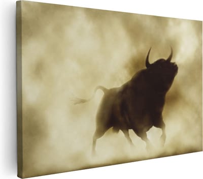 Artaza Canvas Schilderij Stierenkop - 30x20 cm - Klein - Wanddecoratie Mancave - Muurdecoratie Dierenkop - Kamer Accessoires