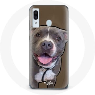 Coque - Samsung - Galaxy A30 - Souple - Chien Pitbull - Blanc gris blanc