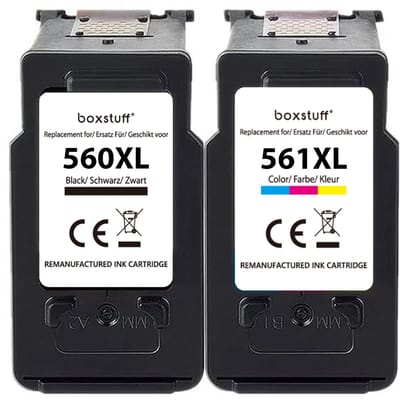 Boxstuff Inkt geschikt voor Canon PG-560XL + CL-561XL – Inkt Cartridge 2-pack voor Canon Pixma TS5350 / TS5351 / TS5352 / TS5353 / TS7450 / TS7451 / TS5350A / TS5400 Series / TS5450 / TS7450 Series / TS5355 Printer - Pack Kleur en Zwart