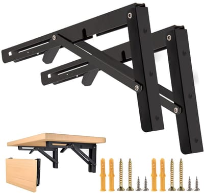 Opvouwbare plankbeugels - Inklapbare Plankdrager set - Plankdragers L vorm - Plankdragers - Mat zwart - Incl. schroefbit - 25 cm - Plank beugel - Wandsteun - Set van 2 stuks - Zwart