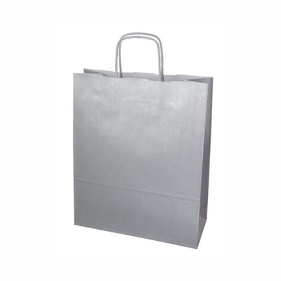 Premium Draagtassen - Papier - 50 Stuks - Zilver - Silver - (23x12x30cm) - Papieren Tassen Kraft - Met Gedraaide Handvatten