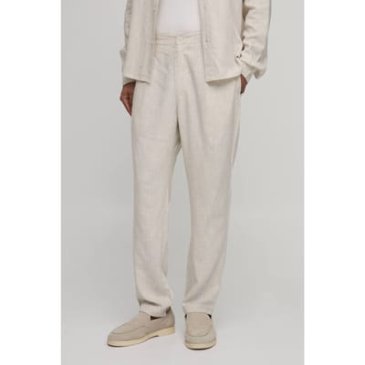 Slim Fit Half & Half Waist Linen Blend Trouser | Natural | Size Large