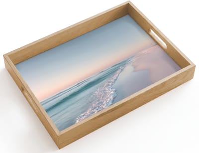 Dienblad hout 40x30 cm - Schootdienblad - Kustlijn - Pastel - water - Borrelplank rechthoek - Plateau dienbladen