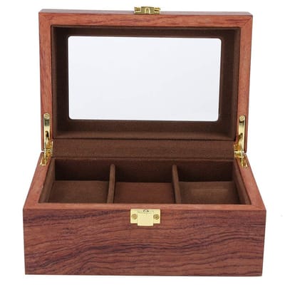 OmGoods - Dailygoody - Klassieke houten horlogedoos - 3 compartimenten - Glazen deksel - Elegante horlogekast - Perfect voor cadeau - Geschikt voor heren en dames