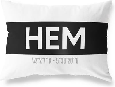 Tuinkussen HEM - NOORD-HOLLAND met coördinaten - Buitenkussen - Bootkussen - Weerbestendig - Jouw Plaats - Studio216 - Modern - Zwart-Wit - 50x30cm