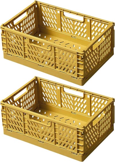 Set van 2 Vouwdozen voor Opberging - Stabiele Multifunctionele Opbergdozen - Grijze en Gele Kleur (22 x 14,8 x 9,5 cm)