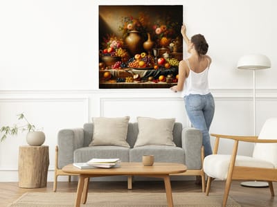 Olieverf stilleven schilderij | Kleurrijk stilleven: een weelde van olieverf op doek | Kunst - 100x100 centimeter op Canvas | Foto op Canvas