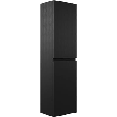 Badplaats Badkamerkast Angela 40 x 30 x 150 cm – Zwart Hout – Hangende Kolomkast met 2 Deuren