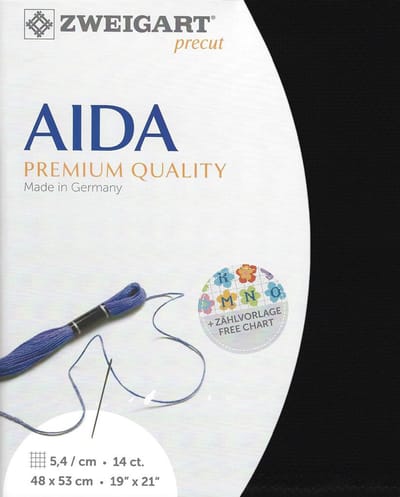 Borduurstof aida 14ct/5.4 kruisje van Zweigart kl. zwart 720 afm. 48x53cm