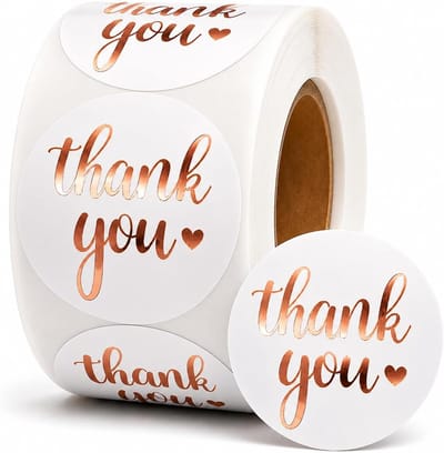 Roségouden bedankstickers 2.5 cm, 1000 stuks stickers, zelfklevende bedankstickers voor kleine bedrijven, verpakkingen, enveloppen, tassen, dozen, bruiloften, glanzende folieafwerking