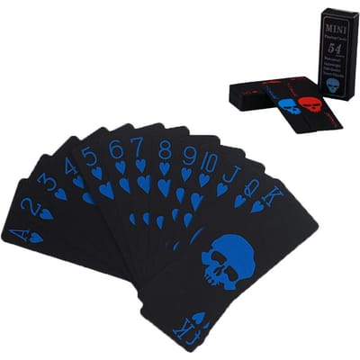 Cartes à Jouer Noires Imperméables en PVC Mises à Jour 55 Pièces Kit de Poker Crâne Doré en Plastique Dans un Étui Lavable Jeu Flexible Carte de Jeu Mini Une Partie black