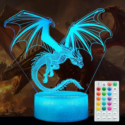 Daity Nachtlampje in de vorm van een draak - cadeau in de vorm van een draak - 3D-illusielicht - 16 kleuren veranderend - dimbaar - decoratie voor een kinderkamer voor jongens en meisjes - kerstcadeau voor de feestdagen