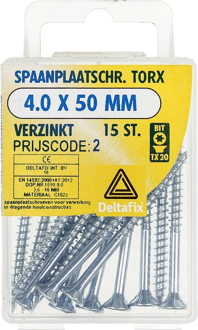 Deltafix spaanplaatschroef platkop / torx / met nibs / type 17 snijpunt verzinkt 4.0 x 50 mm 15 stuks
