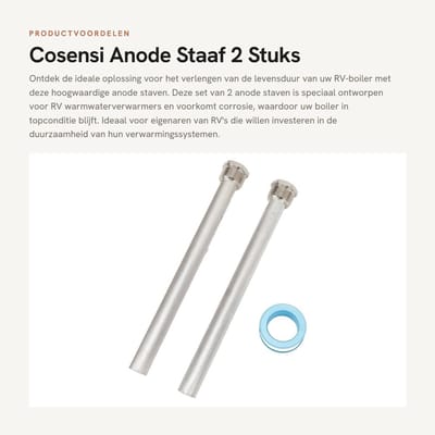 Dailygoods- Anode Staaf 2 Stuks - Magnesiumlegering - 18 x 235 mm - 3/4" NPT - Voor RV Boilers - Voorkomt Corrosie - Corrosiebescherming