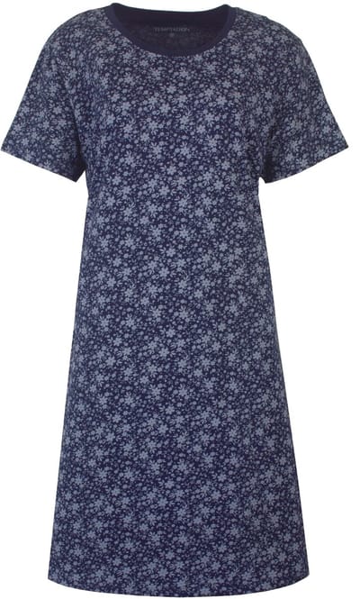 Temptation Dames Nachthemd - Katoen - Korte Mouwen - Blauw - Maat L