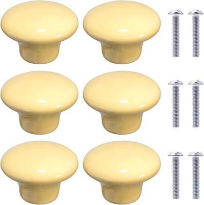 Meubelknoppen Set - Keramische Handgrepen Rond - 6 Stuks - Glad Oppervlak Veilig Design - Kinderkamer Keuken Kast - Lichtgeel