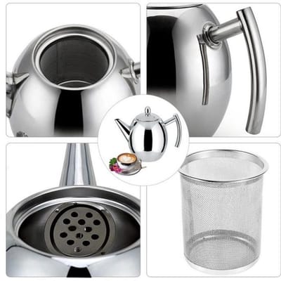 VHV - RVS Waterketel - Roestvrijstalen Theepot 1 Liter met Filter - Spiegelgladde Afwerking - Voor Thee en Koffie