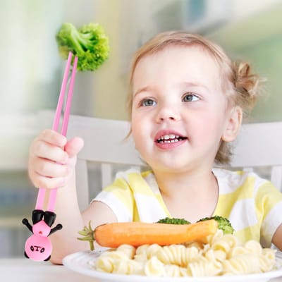 Eetstokjes, panda-stokjes, eetstokjes voor beginners, herbruikbaar, antislip, schattig, hittebestendig, gepersonaliseerde eetstokjes voor sushi, koper, Aziatische borden (roze)