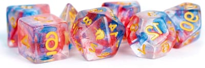 Eenhoorn Dobbelstenen Set - Acryl Dobbelstenen - Spelavonden Thuis - Prismatisch Glitter Effect - 7 Delig - Transparant Paars Blauw